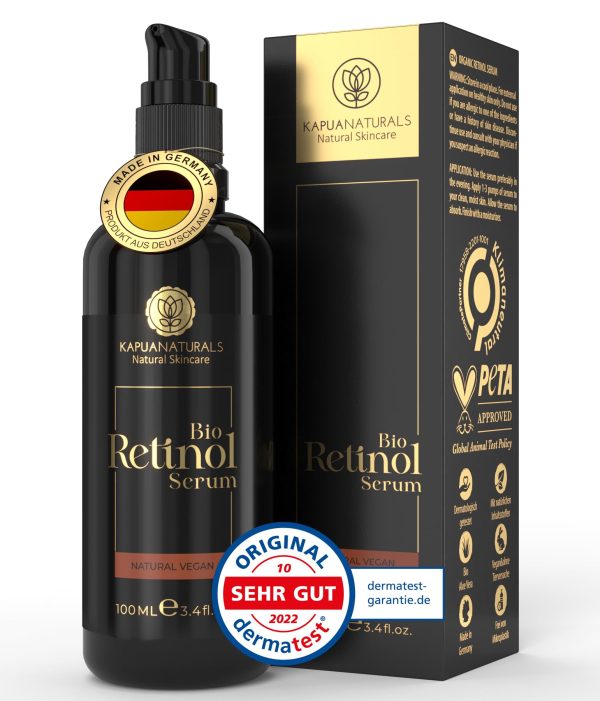 Retinol puro para la cara • 100 ml • ORGÁNICO Vegano • Retinol Serum • Para una piel radiante y clara sin granos • +Vitamina C +Hialurón • Cosmética natural y sostenible • de Alemania Embalaje Deteriorado Cheap