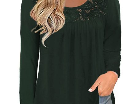 Talla: XL - Camiseta de Manga Larga para Mujer Uusollecy, Cuello Redondo, Encaje, Monocolor, Casual, Suelta, Talla Grande, D-Girasol, XL For Cheap