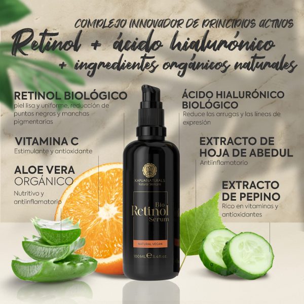 Retinol puro para la cara • 100 ml • ORGÁNICO Vegano • Retinol Serum • Para una piel radiante y clara sin granos • +Vitamina C +Hialurón • Cosmética natural y sostenible • de Alemania Embalaje Deteriorado Cheap