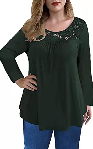 Talla: XL - Camiseta de Manga Larga para Mujer Uusollecy, Cuello Redondo, Encaje, Monocolor, Casual, Suelta, Talla Grande, D-Girasol, XL For Cheap