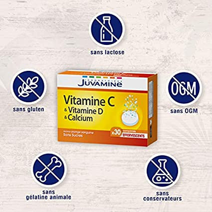 Juvamine - Vitamina C Vitamina D & Calcio - 30 Tabletas efervescentes (Sin Caja) Embalaje Deteriorado (Cad: 31 03 2026) Online Hot Sale